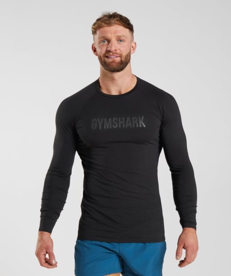 Men's Gymshark Apollo Long Sleeve T-Shirts Black | NZ 7BUANE